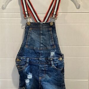Girls Chilipop Denim Overall shorts with Striped Straps size 6